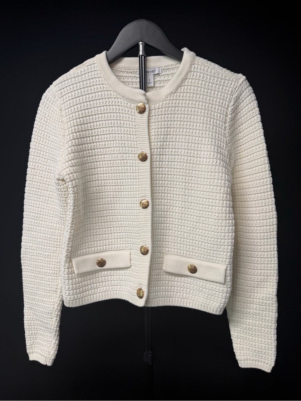 Nine West Cream Knit Cardigan with Gold Buttons